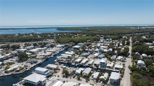 aerial view with a water view and a residential view