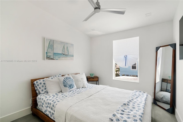 bedroom with baseboards and ceiling fan