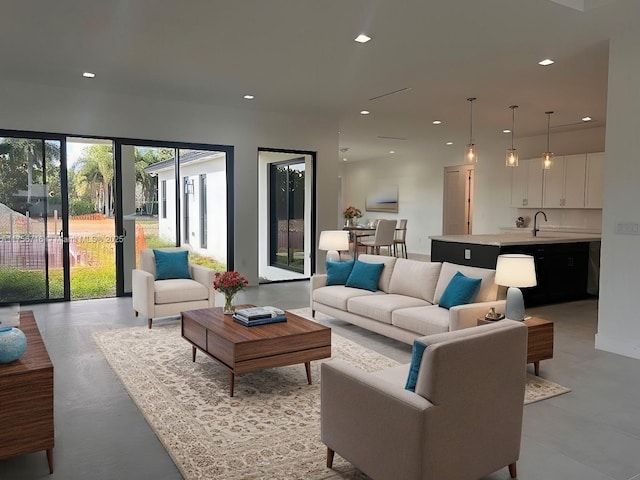 living room with recessed lighting