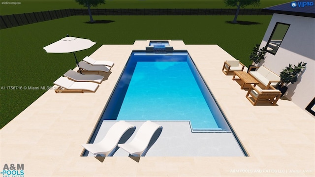 view of swimming pool with a patio and a pool with connected hot tub