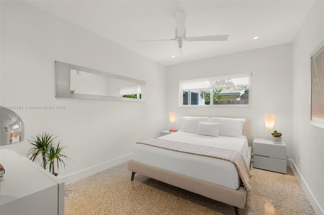 1040 NE 85th St, Miami, FL 33138 - bedroom featuring baseboards, speckle patterned floor, recessed lighting, and a ceiling fan