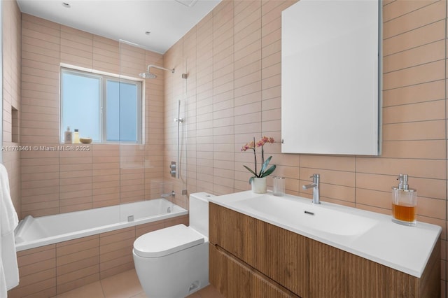 1040 NE 85th St, Miami, FL 33138 - full bath with tile walls, tiled shower / bath, toilet, vanity, and tile patterned floors