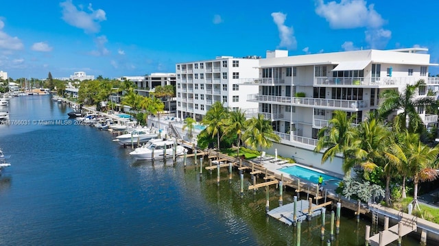 property view of water with a boat dock