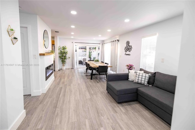 14016 SW 160th St, Miami, FL 33177 - living room with a glass covered fireplace, recessed lighting, light wood-type flooring, and baseboards