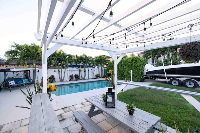 14016 SW 160th St, Miami, FL 33177 - view of swimming pool with a patio, a fenced backyard, a fenced in pool, and a pergola