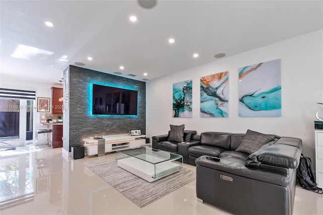 living area with recessed lighting