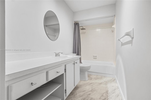 3040 NE 16th Ave Unit 104, Oakland Park, FL 33334 - full bathroom with vanity, toilet, shower / tub combo, baseboards, and marble finish floors