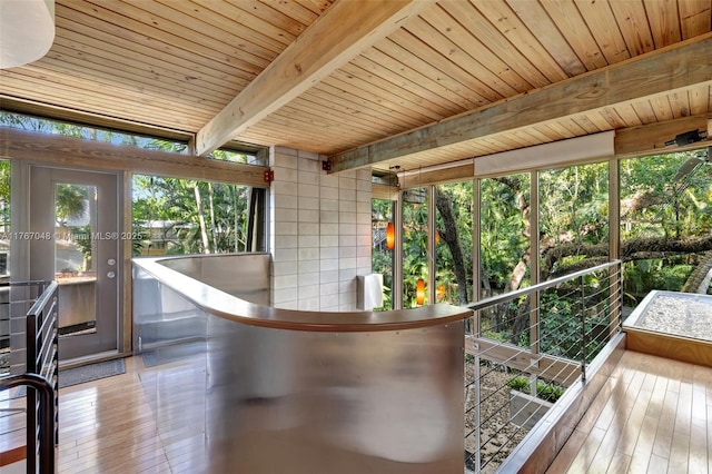 2410 SW 29th Way, Fort Lauderdale, FL 33312 - detailed view of wooden ceiling, beamed ceiling, and wood finished floors