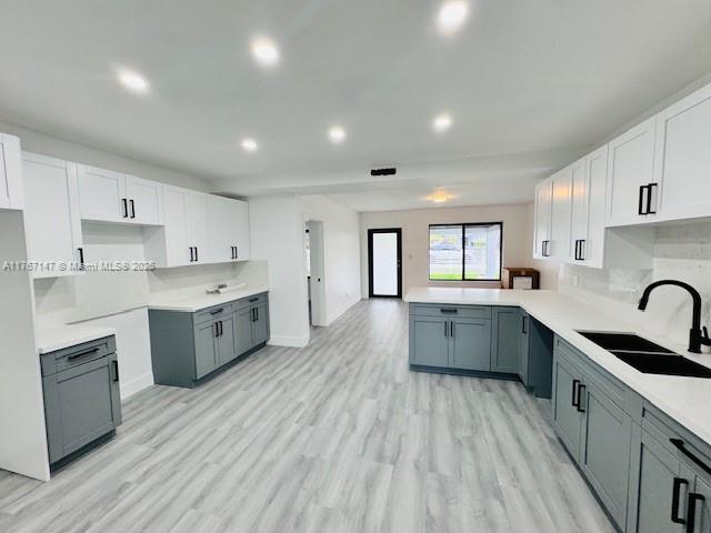 11730 NW 3rd Ave, Miami, FL 33168 - kitchen with gray cabinetry, light wood-type flooring, and a sink