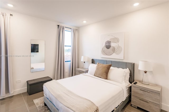 bedroom featuring recessed lighting and light tile patterned floors