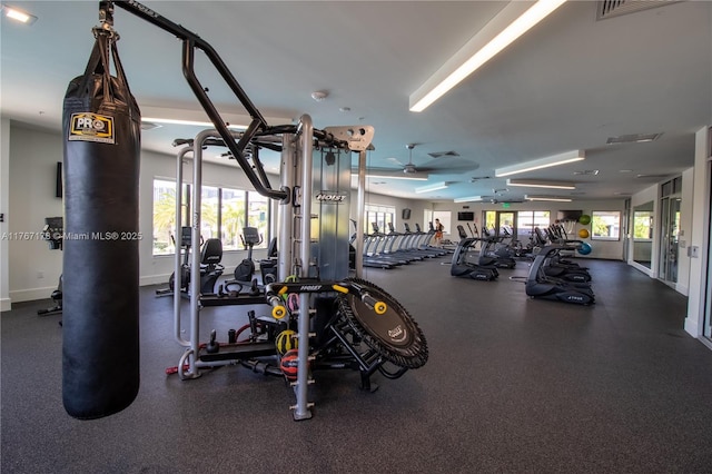 4575 NW 83rd Pkwy Unit 4575, Doral, FL 33166 - exercise room featuring visible vents, baseboards, and ceiling fan