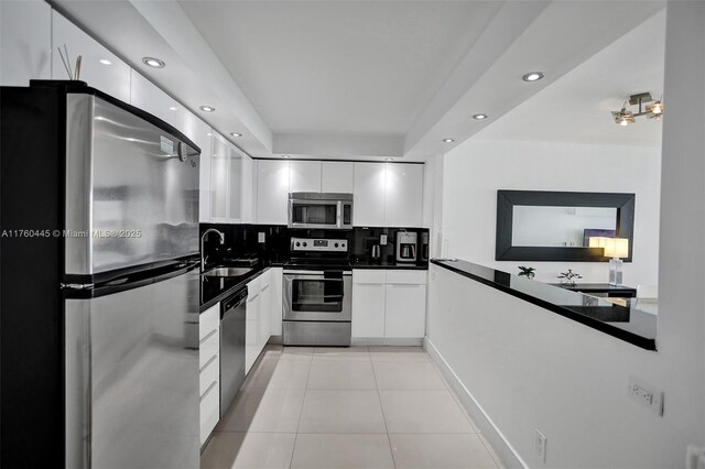 19370 Collins Ave Unit 1504, Sunny Isles Beach, FL 33160 - kitchen featuring a sink, white cabinetry, dark countertops, and stainless steel appliances