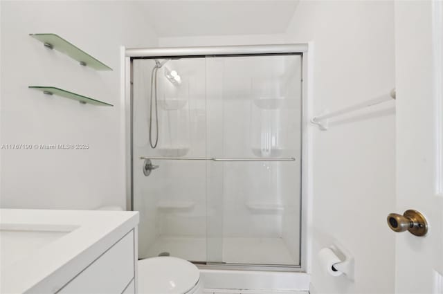 18234 SW 143rd Pl, Miami, FL 33177 - full bathroom featuring toilet, a stall shower, and vanity