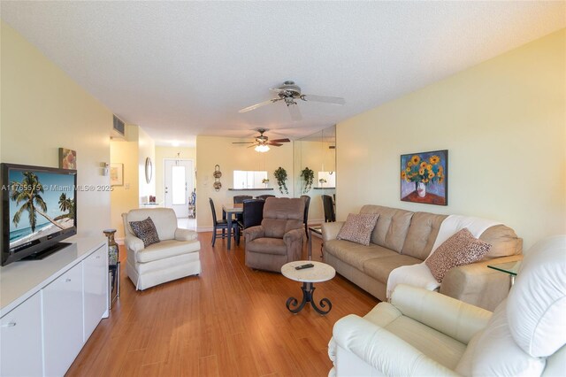 5000 NW 36th St Unit 509, Lauderdale Lakes, FL 33319 - living area featuring a ceiling fan, light wood-style floors, visible vents, and a textured ceiling