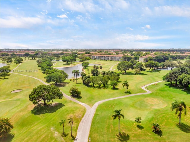 aerial view of a large body of water and a golf course
