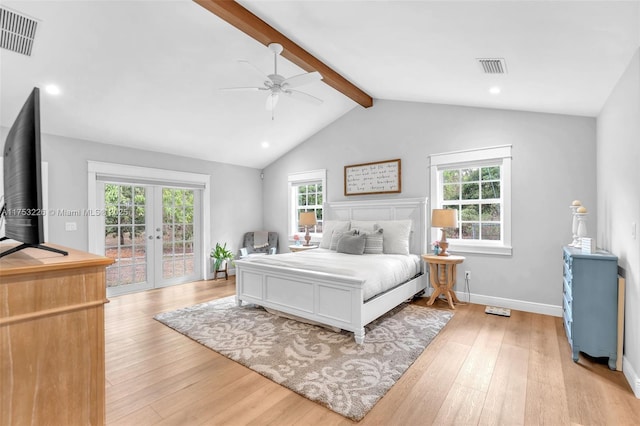 bedroom with access to exterior, visible vents, and multiple windows