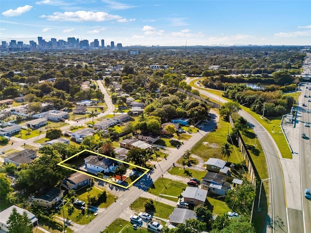 bird's eye view with a city view