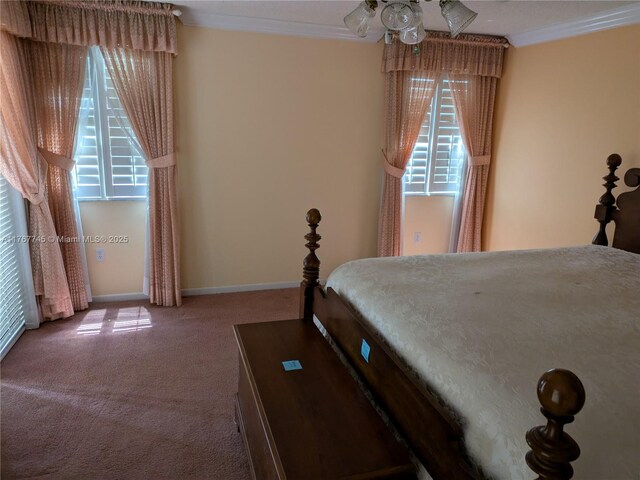 2334 S Cypress Bend Dr Unit 602, Pompano Beach, FL 33069 - bedroom featuring multiple windows, carpet floors, ornamental molding, and baseboards