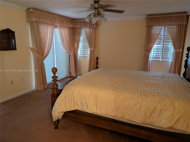 2334 S Cypress Bend Dr Unit 602, Pompano Beach, FL 33069 - bedroom with ornamental molding, carpet floors, baseboards, and ceiling fan