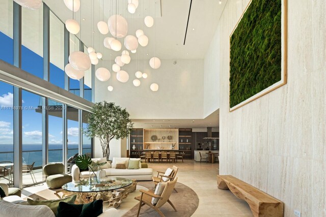 lobby with a water view