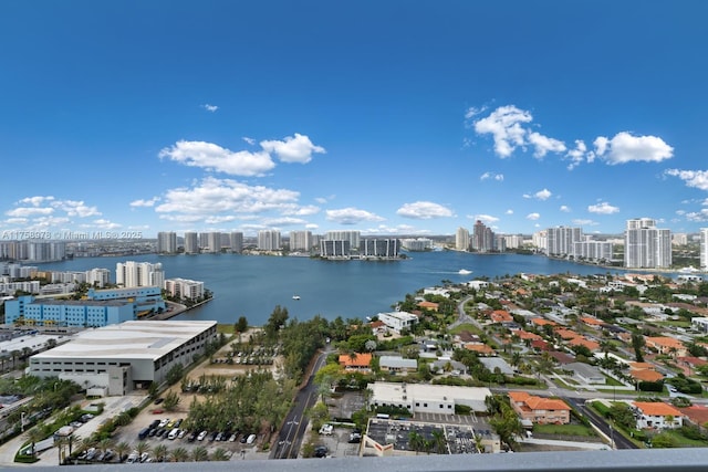 view of water feature with a city view