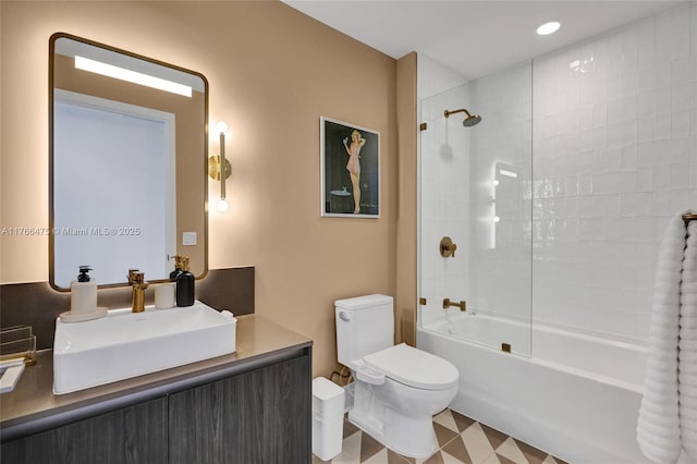 601 NE 1st Ave Unit 5115, Miami, FL 33132 - bathroom featuring toilet, shower / tub combination, vanity, recessed lighting, and tile patterned floors
