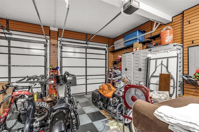garage with a garage door opener