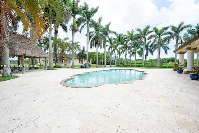 pool with a patio area