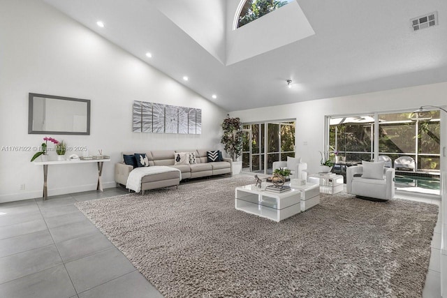 517 Misty Oaks Dr, Pompano Beach, FL 33069 - living area featuring high vaulted ceiling, recessed lighting, visible vents, and baseboards