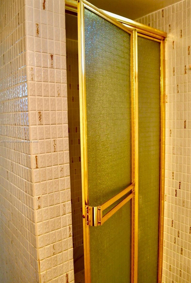 bathroom with a stall shower