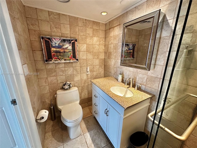 531 N Ocean Blvd Unit 1003, Pompano Beach, FL 33062 - bathroom featuring tile walls, vanity, and ornamental molding
