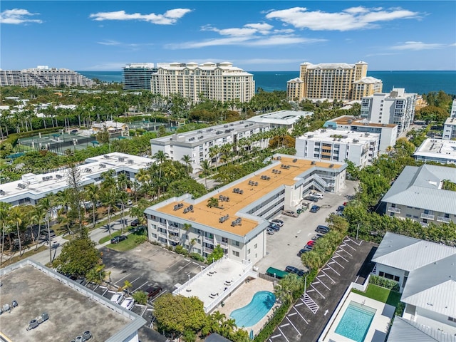 drone / aerial view with a water view and a view of city