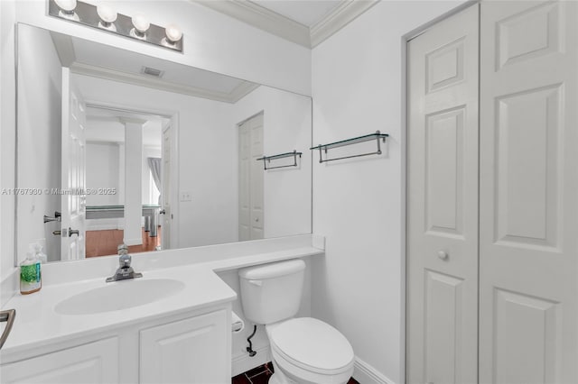 16831 SW 6th St, Pembroke Pines, FL 33027 - half bath featuring toilet, ornamental molding, vanity, and baseboards
