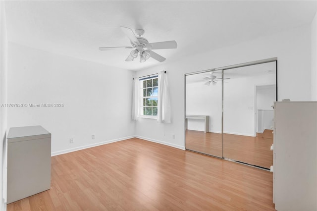 16831 SW 6th St, Pembroke Pines, FL 33027 - unfurnished bedroom featuring light wood-type flooring, a closet, ceiling fan, and baseboards