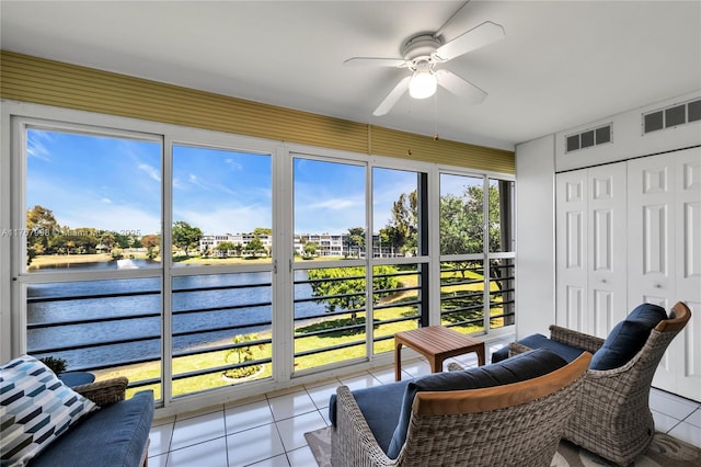 4032 Farnham O Unit 4032, Deerfield Beach, FL 33442 - sunroom / solarium with a water view, ceiling fan, and plenty of natural light