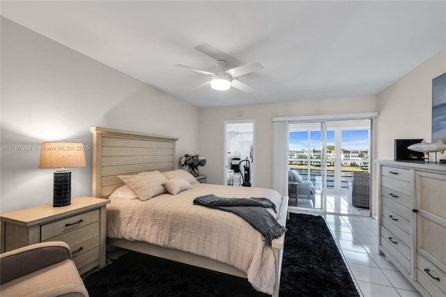 4032 Farnham O Unit 4032, Deerfield Beach, FL 33442 - bedroom with access to exterior, ceiling fan, and light tile patterned flooring