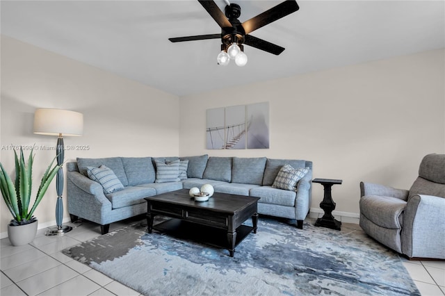 4032 Farnham O Unit 4032, Deerfield Beach, FL 33442 - living room featuring light tile patterned flooring, ceiling fan, and baseboards