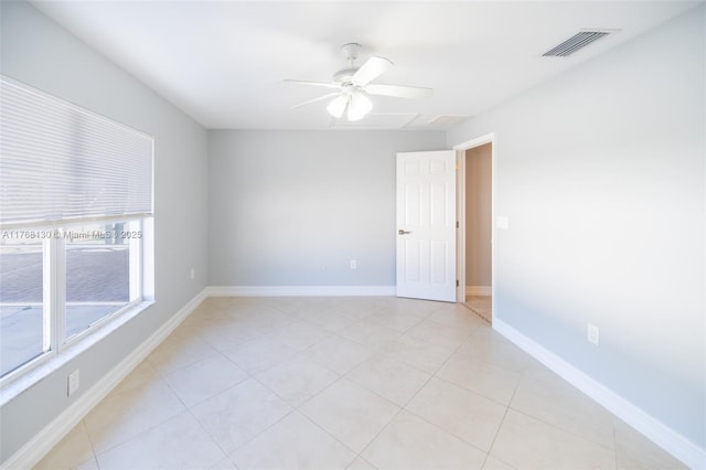 3705 NE 15th Ave, Cape Coral, FL 33909 - unfurnished room with light tile patterned flooring, baseboards, visible vents, and ceiling fan