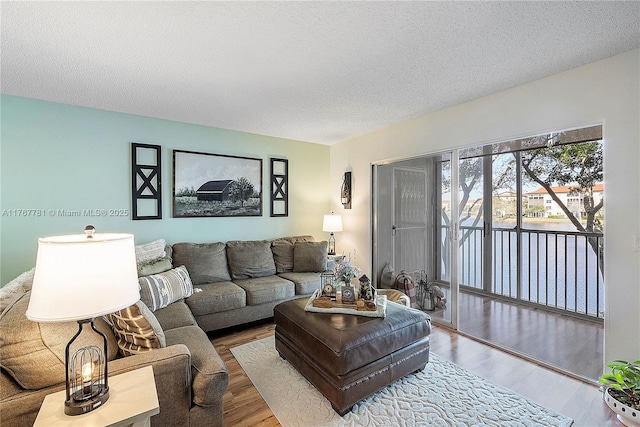 12901 SW 15th Ct Unit 208V, Pembroke Pines, FL 33027 - living room featuring wood finished floors and a textured ceiling