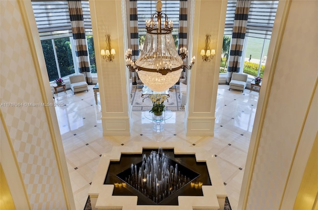 details with a chandelier