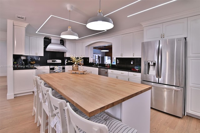 30 SW 136th Ave, Miami, FL 33184 - kitchen featuring white cabinetry, tasteful backsplash, appliances with stainless steel finishes, and wall chimney exhaust hood