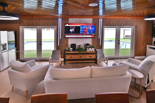 30 SW 136th Ave, Miami, FL 33184 - living area with french doors, wood ceiling, vaulted ceiling, and wood finished floors