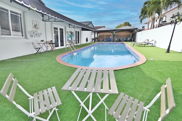 30 SW 136th Ave, Miami, FL 33184 - view of swimming pool with a fenced in pool, a gazebo, french doors, a yard, and a patio area