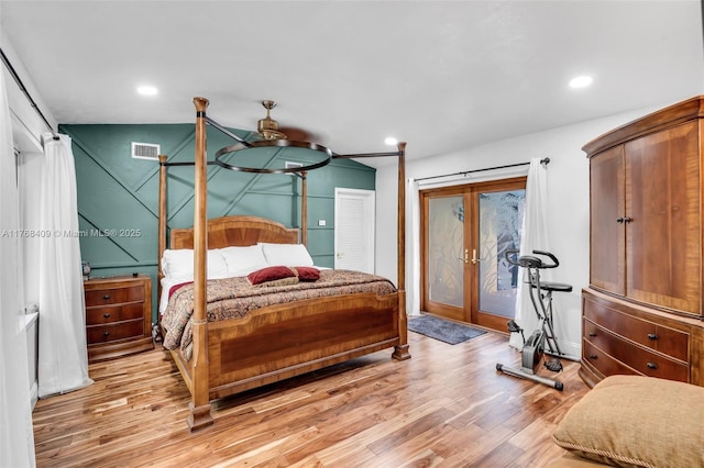 6400 Marlin Dr, Coral Gables, FL 33158 - bedroom with access to exterior, french doors, light wood-style floors, and recessed lighting