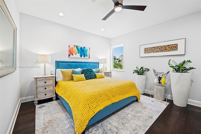 306 NE 8th Ave Unit 306, Fort Lauderdale, FL 33301 - bedroom with baseboards, wood finished floors, recessed lighting, and a ceiling fan