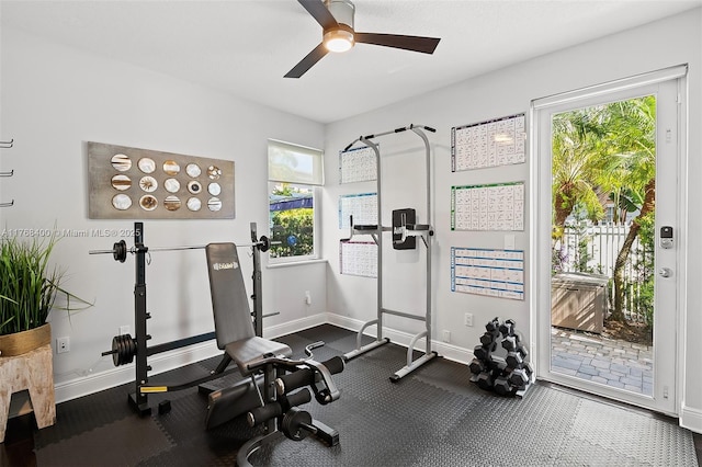 306 NE 8th Ave Unit 306, Fort Lauderdale, FL 33301 - workout area featuring a ceiling fan and baseboards