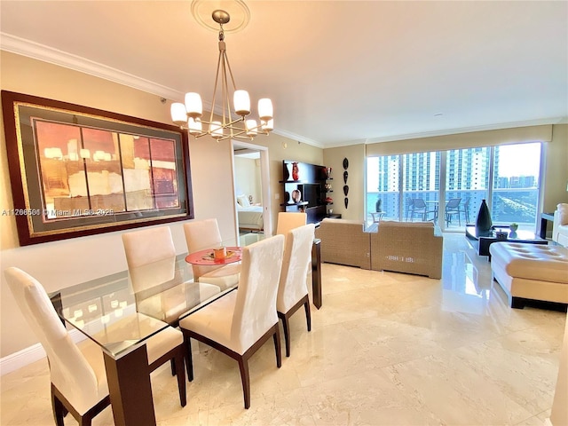 18911 Collins Ave Unit 2003, Sunny Isles Beach, FL 33160 - dining area featuring crown molding and a chandelier