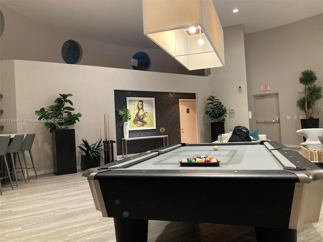 recreation room with light wood-style floors and pool table