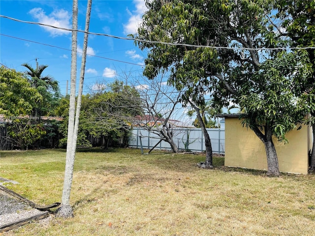 view of yard with a fenced backyard