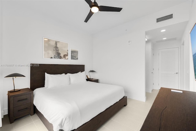 601 NE 1st Ave Unit 4814, Miami, FL 33132 - bedroom featuring a ceiling fan, light tile patterned floors, and recessed lighting